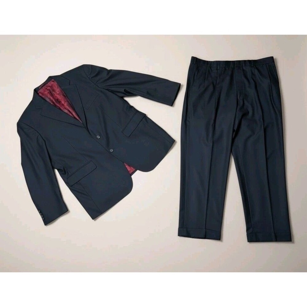 NobleHouse Custom Bespoke Mens 48-50R Black 2 Piece Suit Paisley Lined 40x29